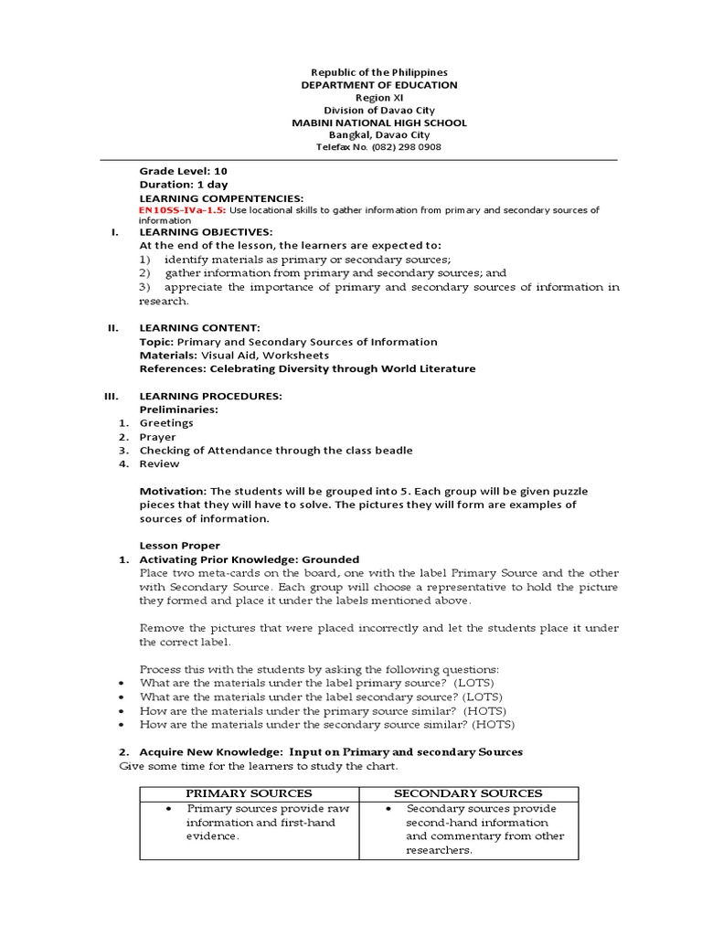 Primary and Secondary Sources | PDF | Primary Sources | Learning