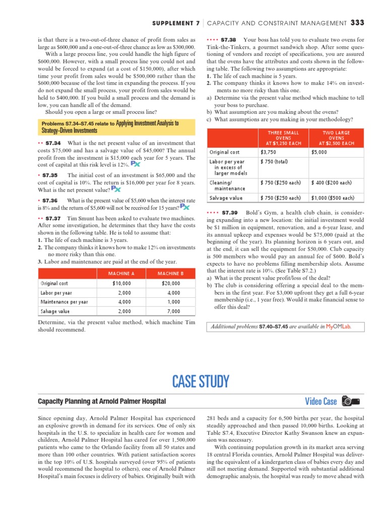 Capacity Planning at Arnold Palmer Hospital | PDF | Cost Of Capital ...