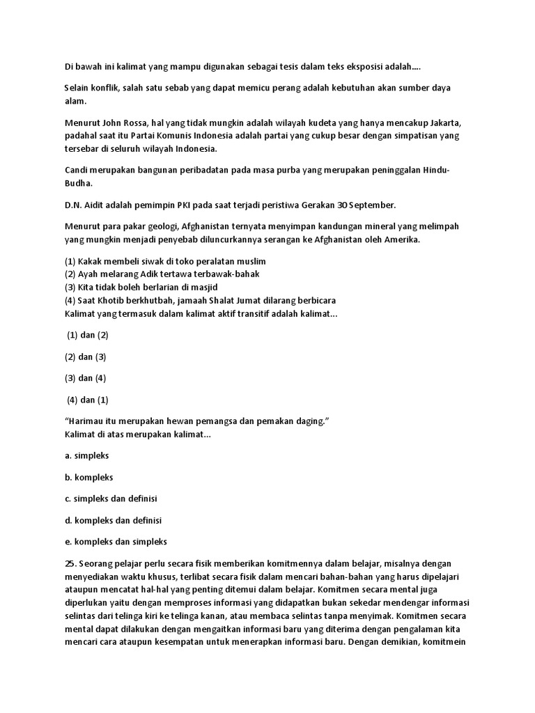 Contoh Kalimat Yang Mampu Digunakan Sebagai Tesis Dalam