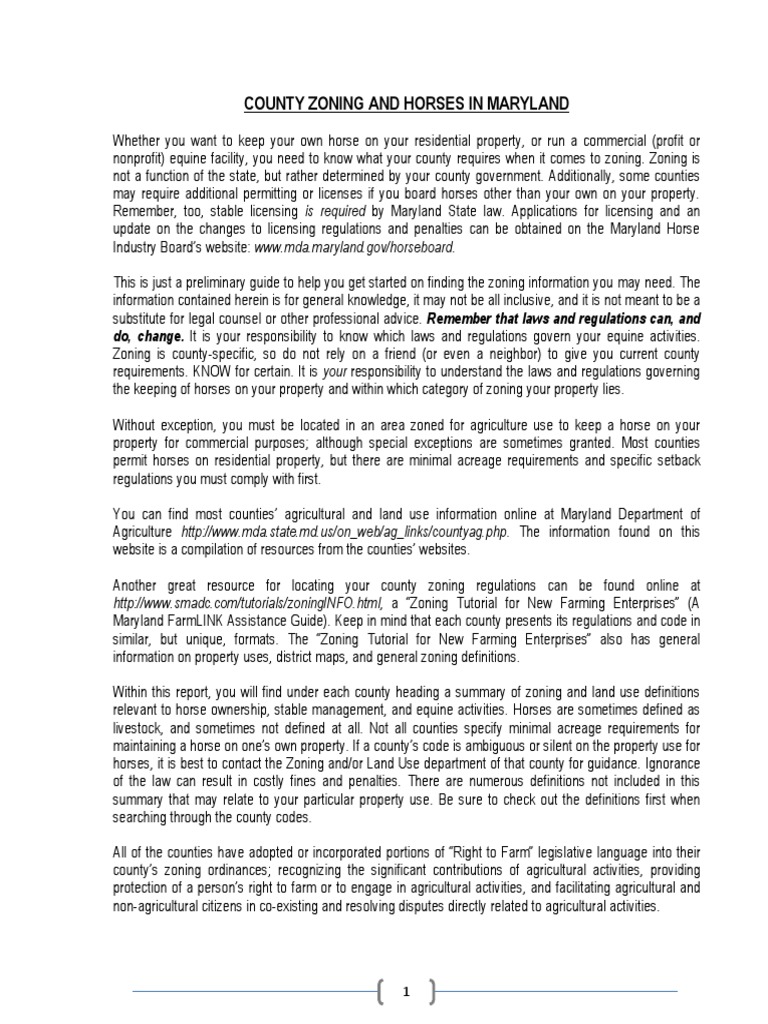 MHC Guide To County Zoning Horses PDF Livestock Horses