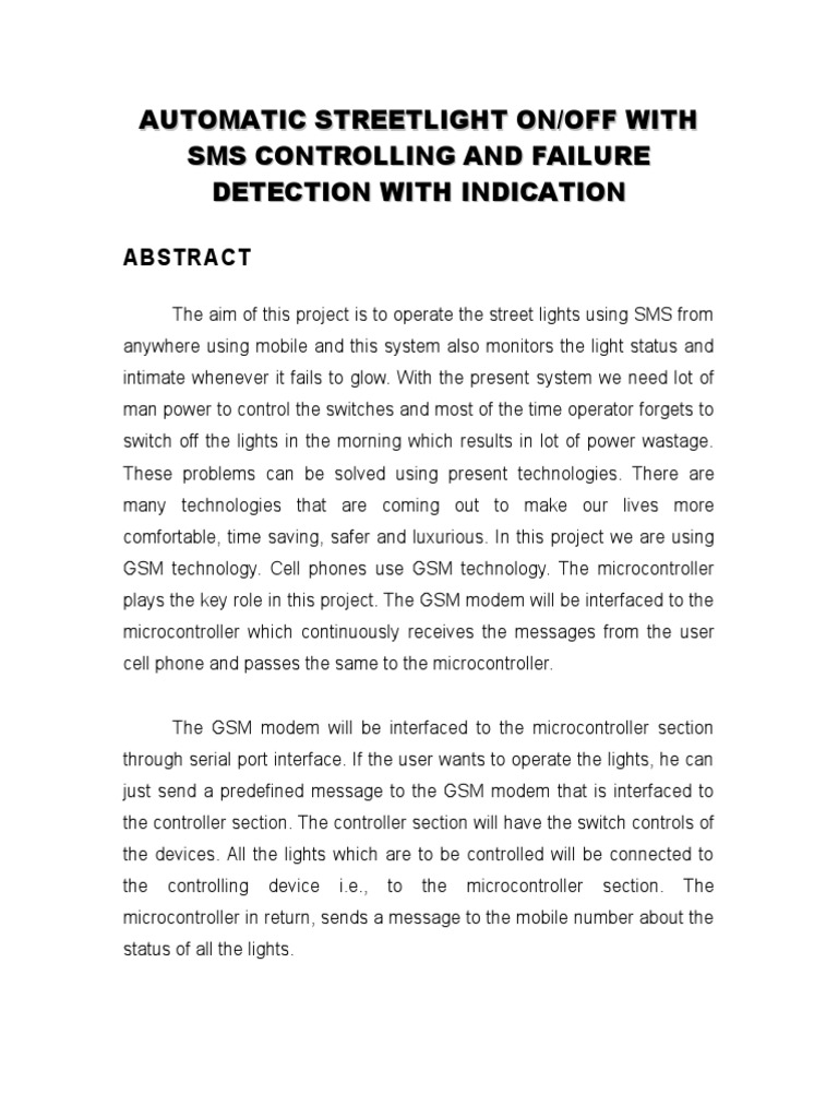 SMS-Controlled Automatic Streetlights | PDF | Gsm | Mobile Phones