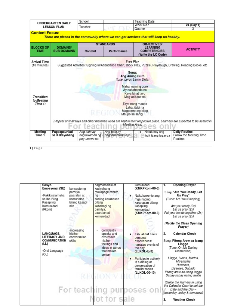 Kindergarten Daily Lesson Plan | PDF | Orthography | Semiotics