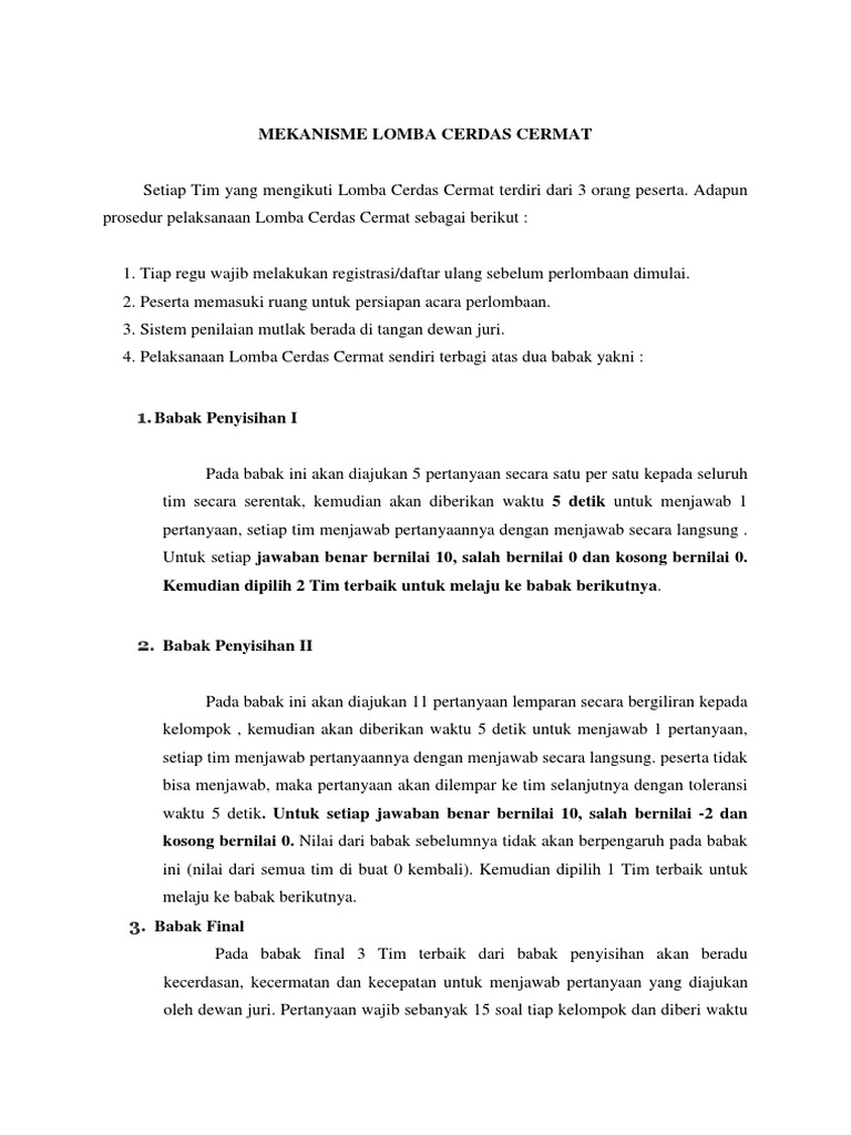 Mekanisme Lomba Cerdas Cermat SD | PDF