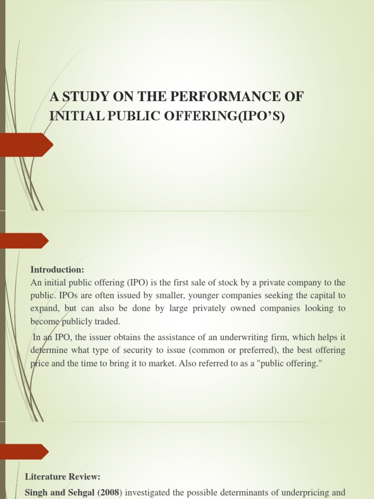 A Study On The Performance of Initial Public Sarliya | PDF | Initial ...