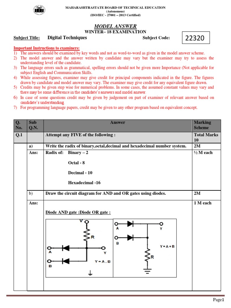 Digital Techniques Model Answer Guide | PDF | Logic Gate | Random ...