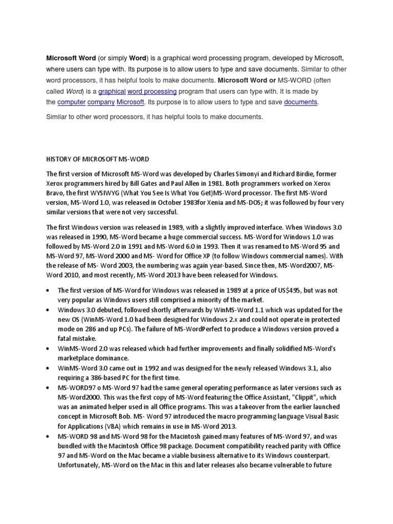 Microsoft Word History | PDF | Microsoft Word | Microsoft Office