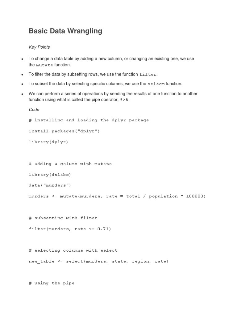 Data Wrangling Basics with R | PDF