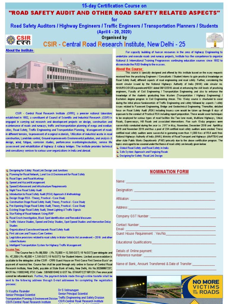 Road Safety Auditor Certification Course | PDF | Road | Road Traffic Safety