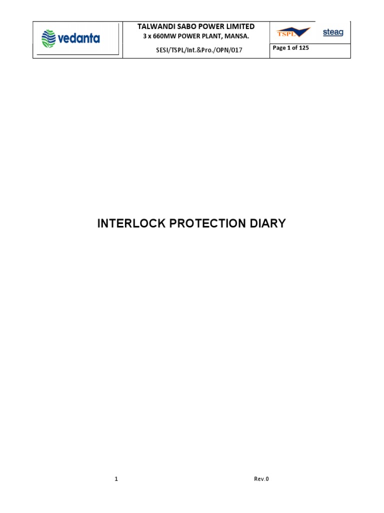 Talwandi Sabo Power Plant Protection Diary | PDF | Gases | Mechanical ...