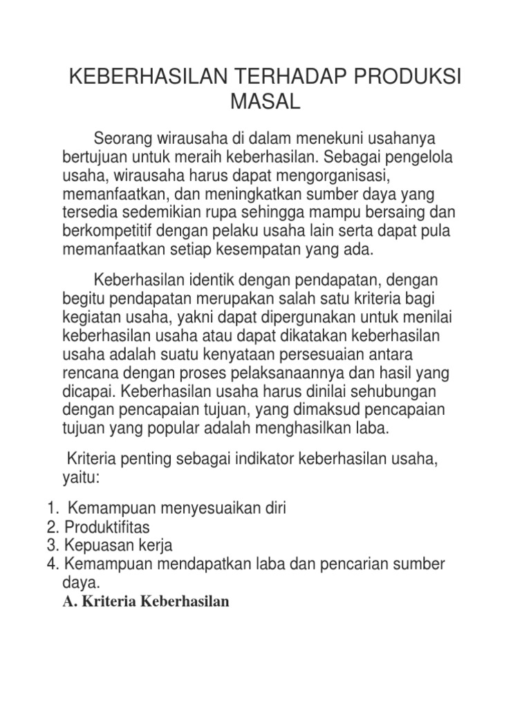 Apa yang dimaksud dengan keberhasilan usaha