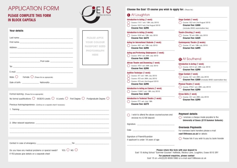 Acting School Application Form | PDF | Educational Stages | Behavior ...