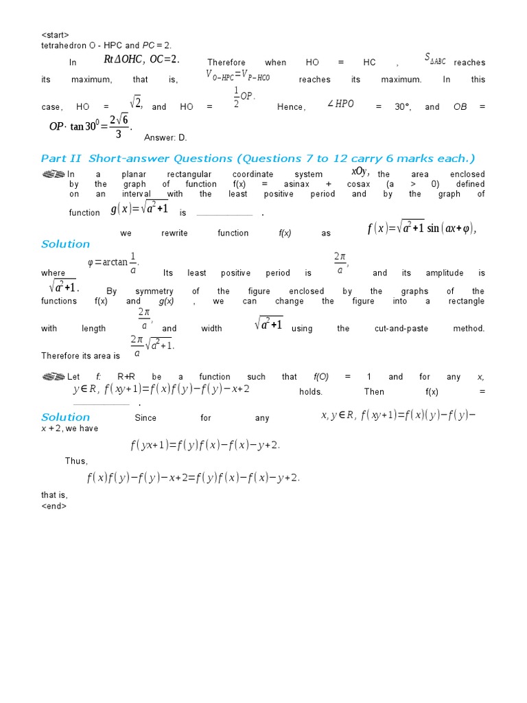 Tetrahedron and Function Area Analysis | PDF | Area | Discrete Mathematics