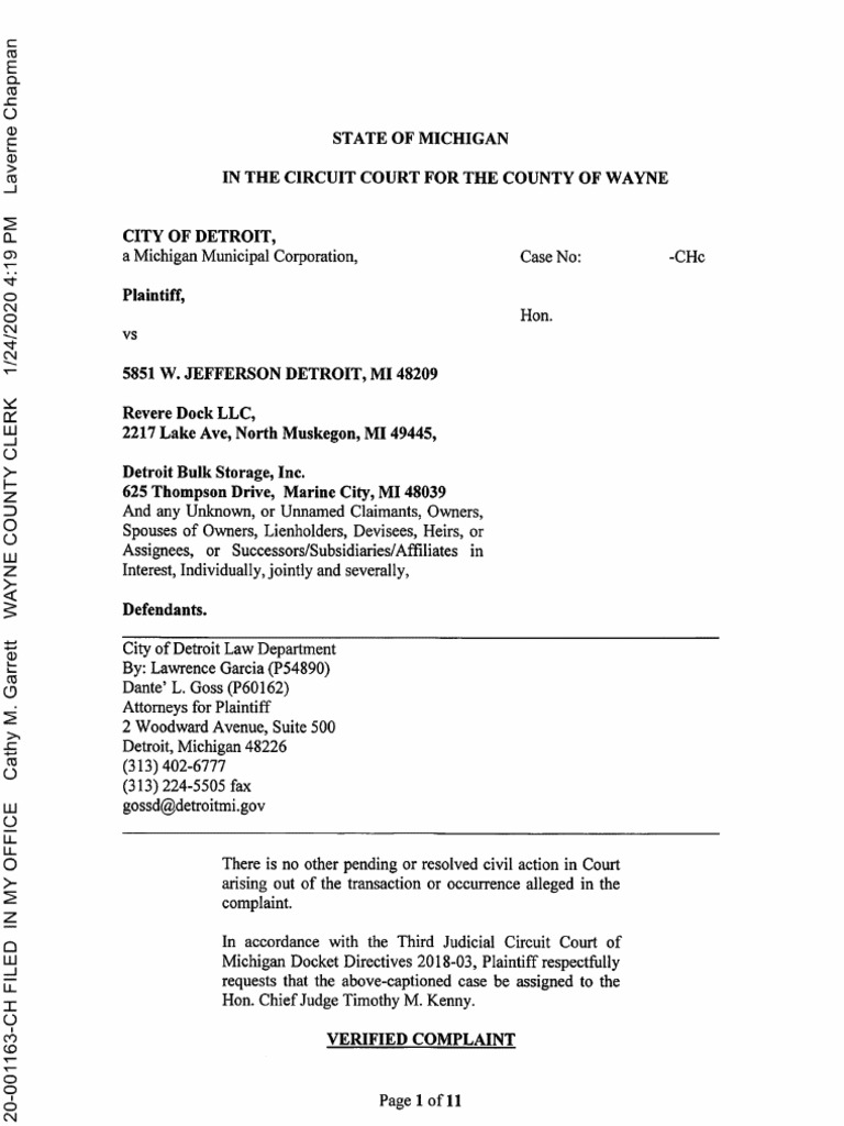 Detroit Lawsuit Against Detroit Bulk Storage and Revere Copper PDF