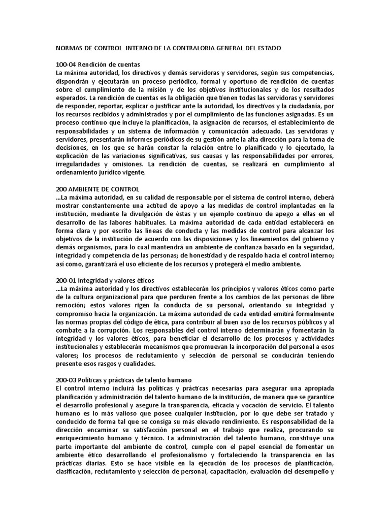 Normas de Control Interno de la CGE | PDF | Responsabilidad | Planificación