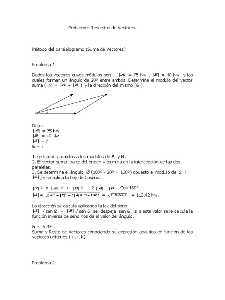 Ejercicios Resueltos de Suma de Vectores | PDF | Vector Euclidiano ...