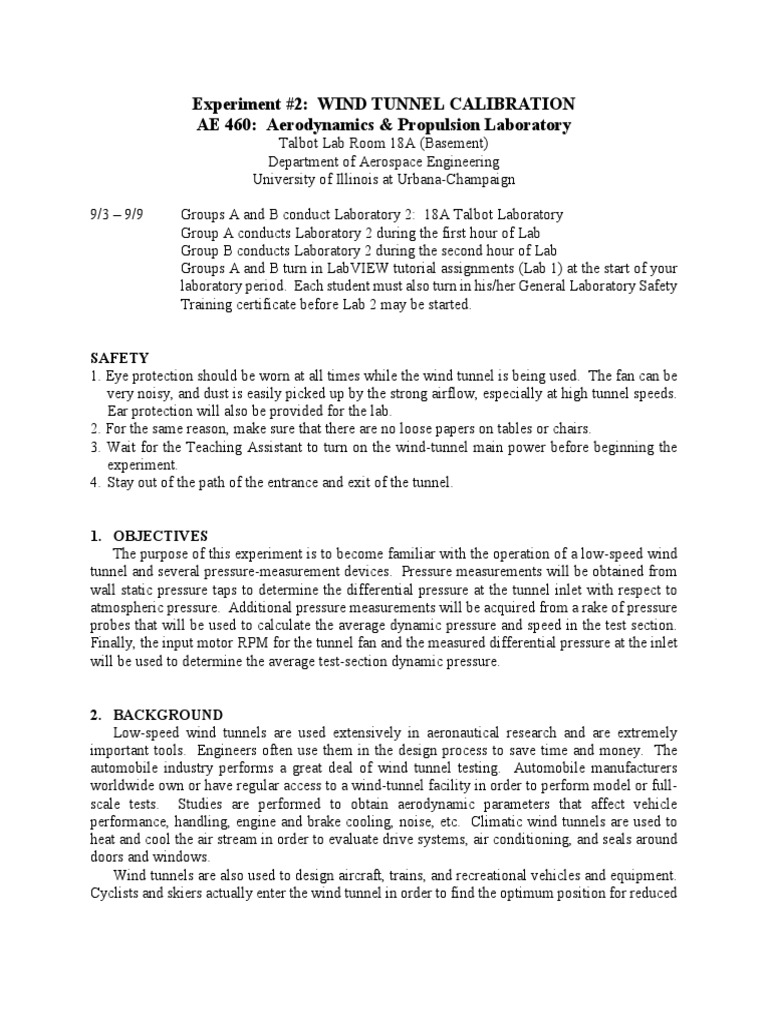 Wind Tunnel Calibration Experiment Guide | PDF | Wind Tunnel | Pressure ...