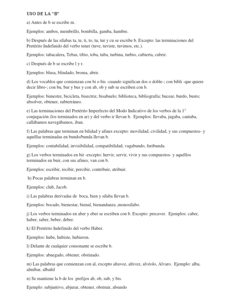 Reglas del uso de la B y V | PDF | Soporte | Parte del discurso