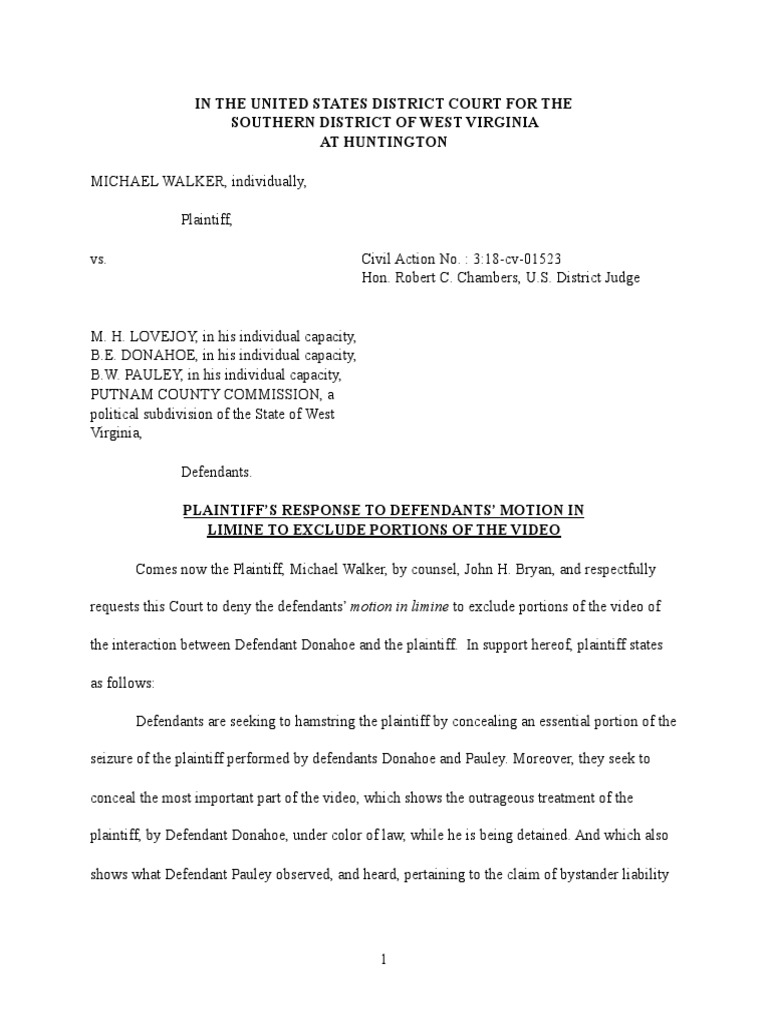 Walker v. Donahoe Response To Motion in Limine Re Video PDF