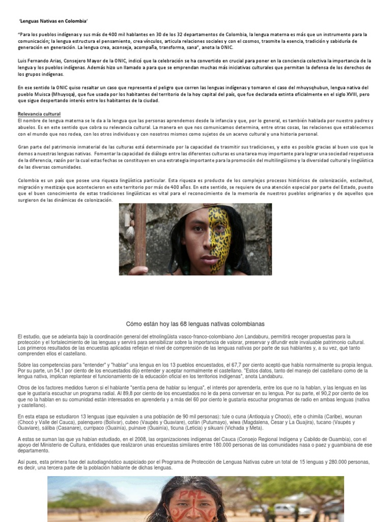 Lenguas Nativas en Colombia | PDF | Colombia | Lingüística