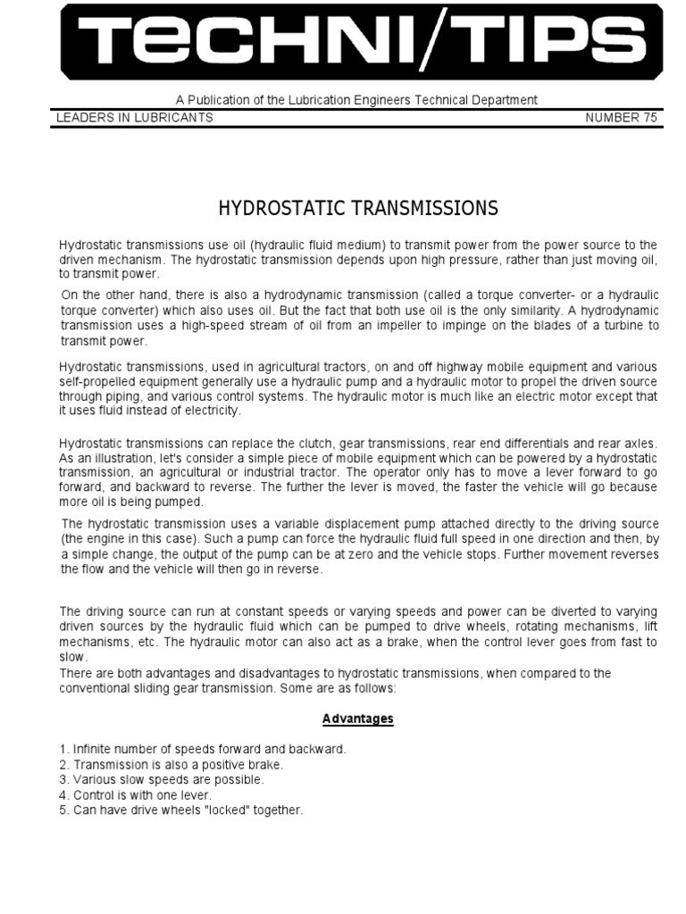 075 Hydrostatic Transmissions PDF | PDF | Transmission (Mechanics) | Pump
