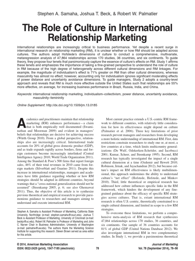 The Role of Culture in International Relationship Marketing PDF | PDF ...