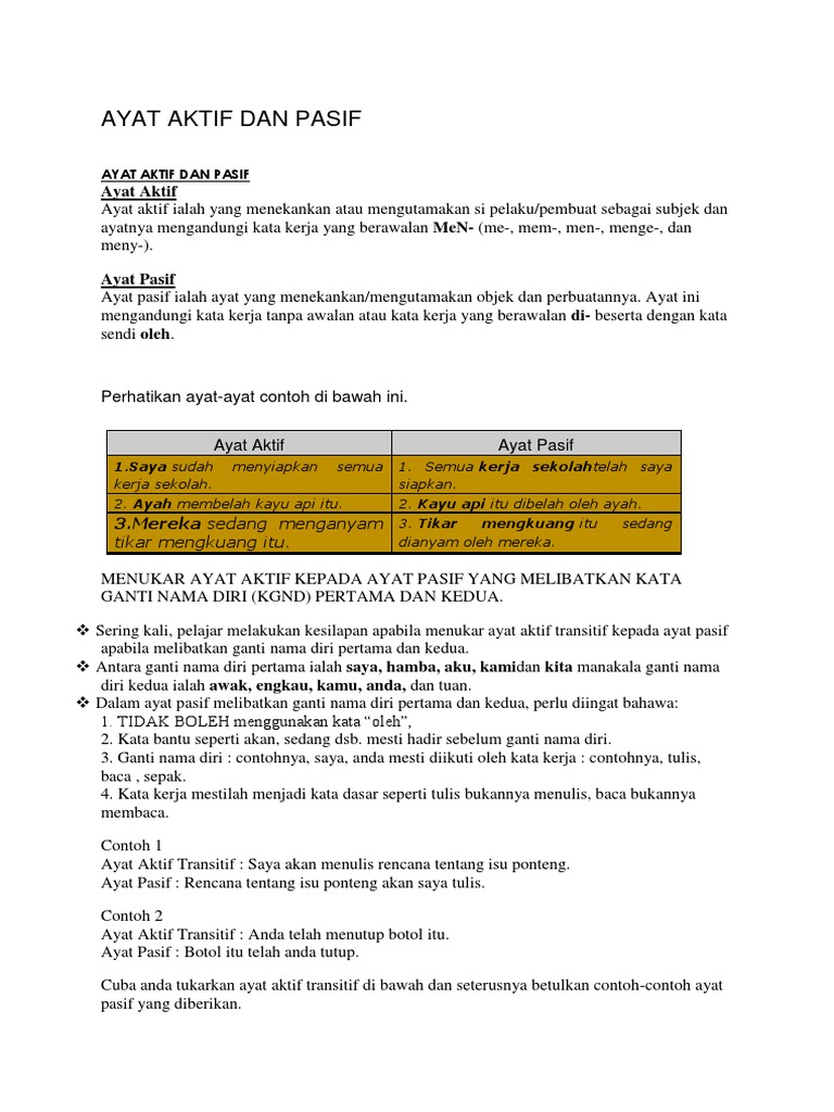 Ayat Aktif Dan Pasif  PDF