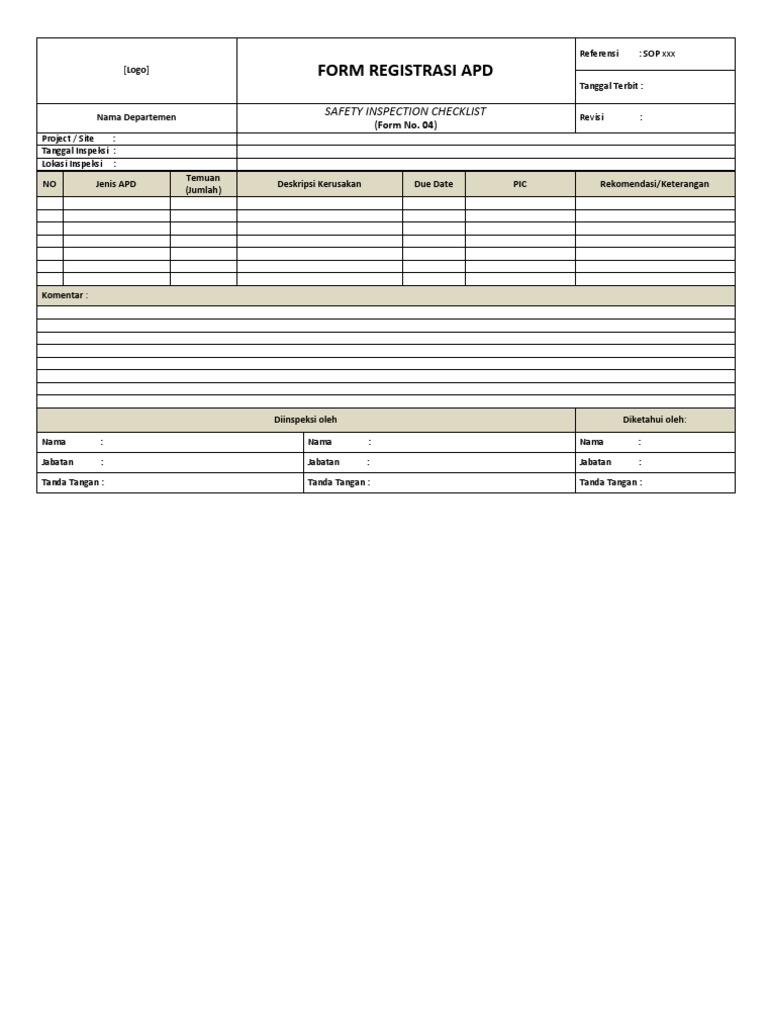 Form Registrasi dan Inspeksi APD | PDF