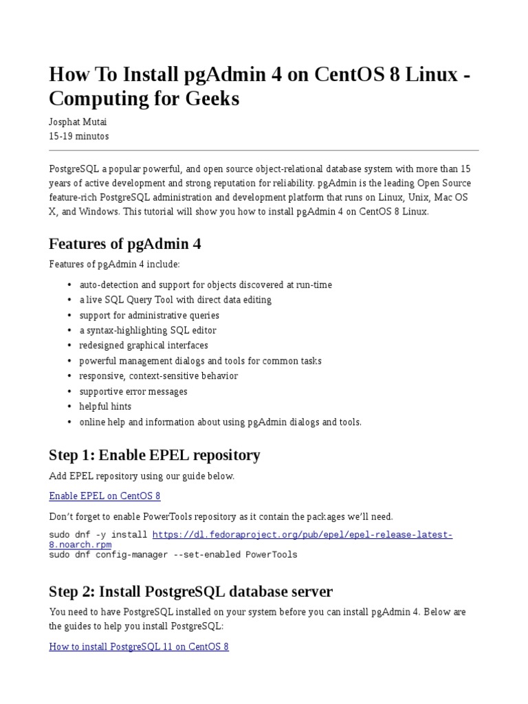 Install pgAdmin 4 on CentOS 8 | PDF | Apache Http Server | Sudo