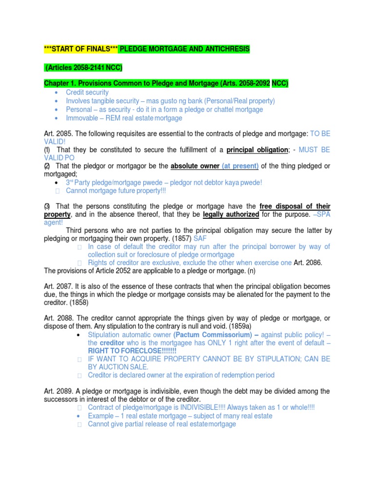 Understanding Antichresis and Mortgages | PDF | Mortgage Law | Loans