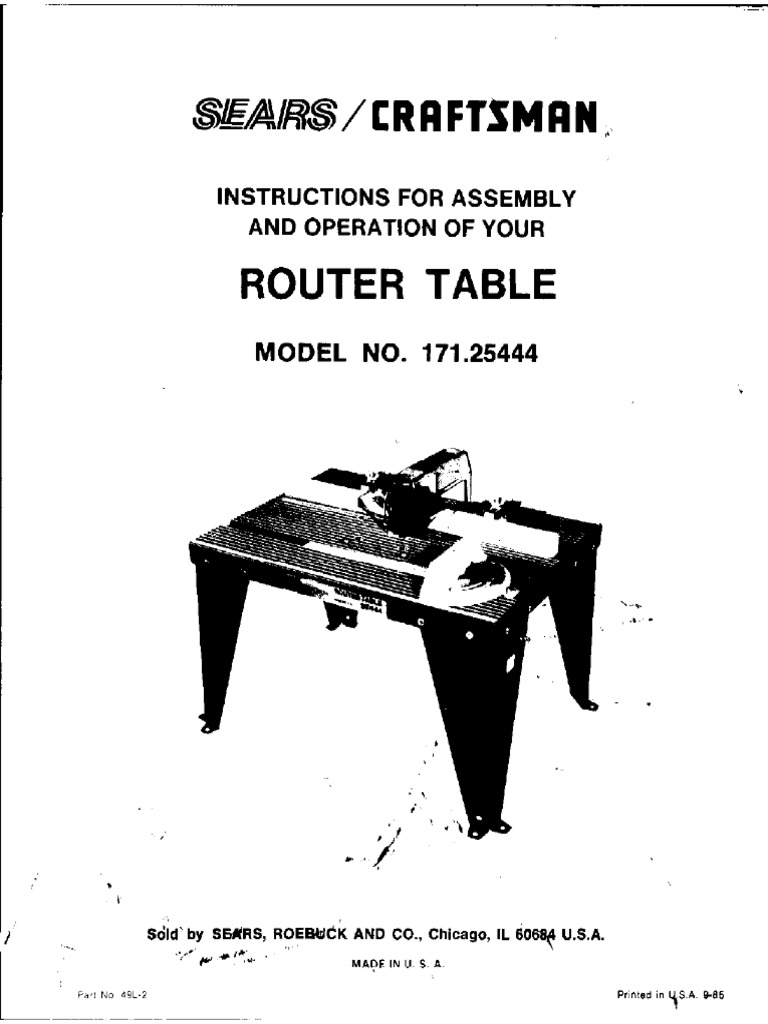 Craftsman Router Table 171.25444 PDF