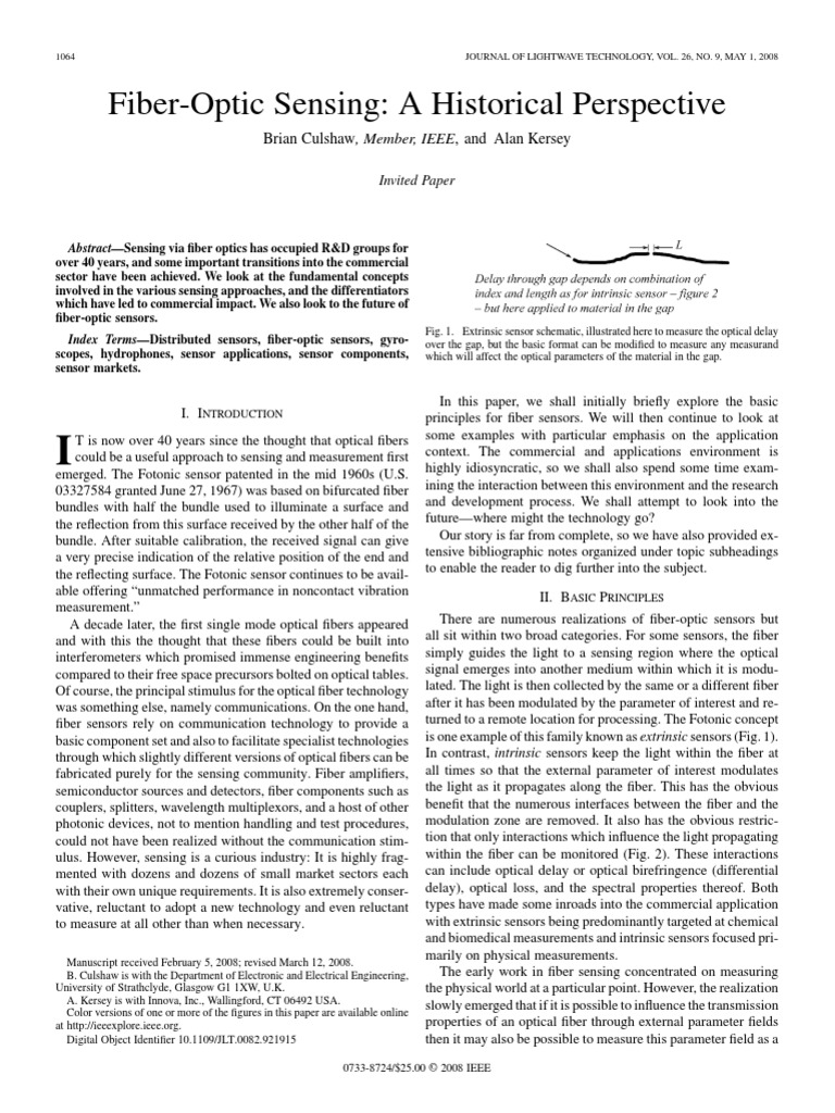 FiberOptic Sensing A Historical Perspective PDF Interferometry Optical Fiber
