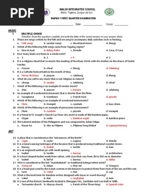 MAPEH 7 - FIRST QUARTER EXAM