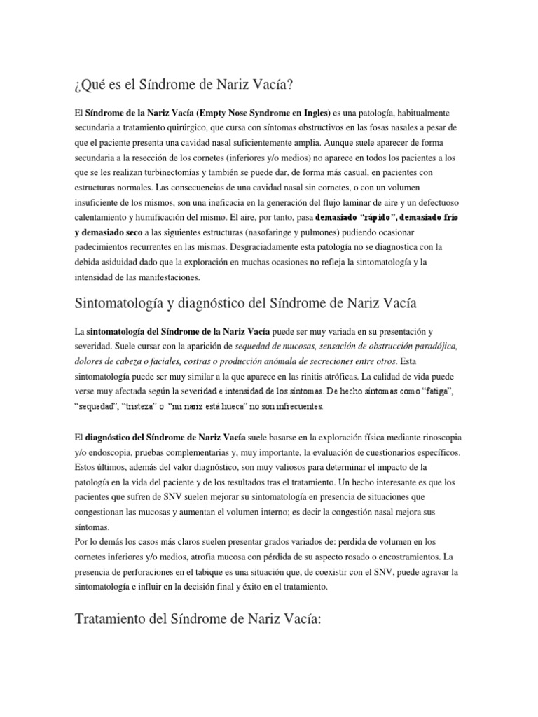 Qué es el Síndrome de Nariz Vacía PDF Medicina Enfermedades y