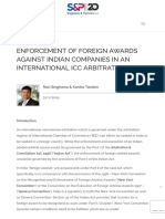 ENFORCEMENT OF FOREIGN AWARDS AGAINST INDIAN COMPANIES IN AN INTERNATIONAL ICC ARBITRATION - Singhania and Partners