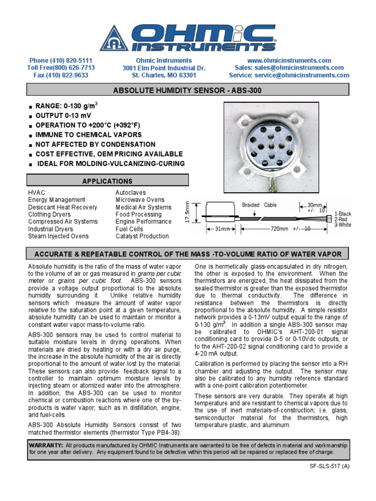 ABS-300 Absolute Humidity Sensor Overview | PDF | Humidity | Water Vapor