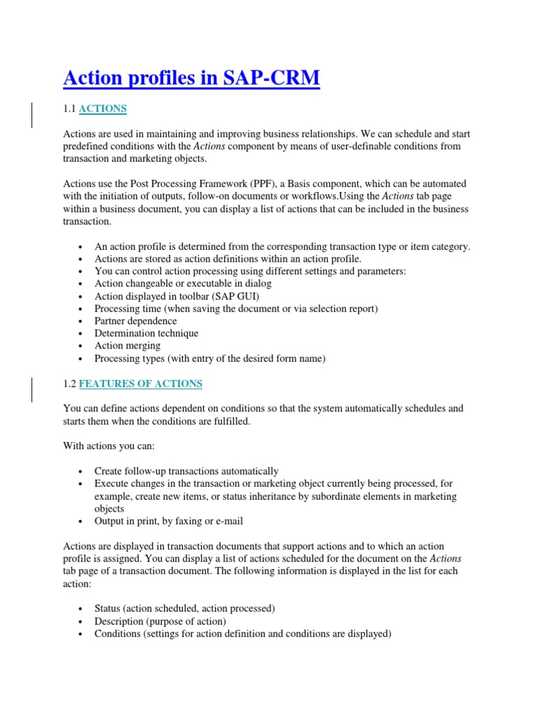 Creating Action Profiles in SAP CRM | PDF | Fax | Software