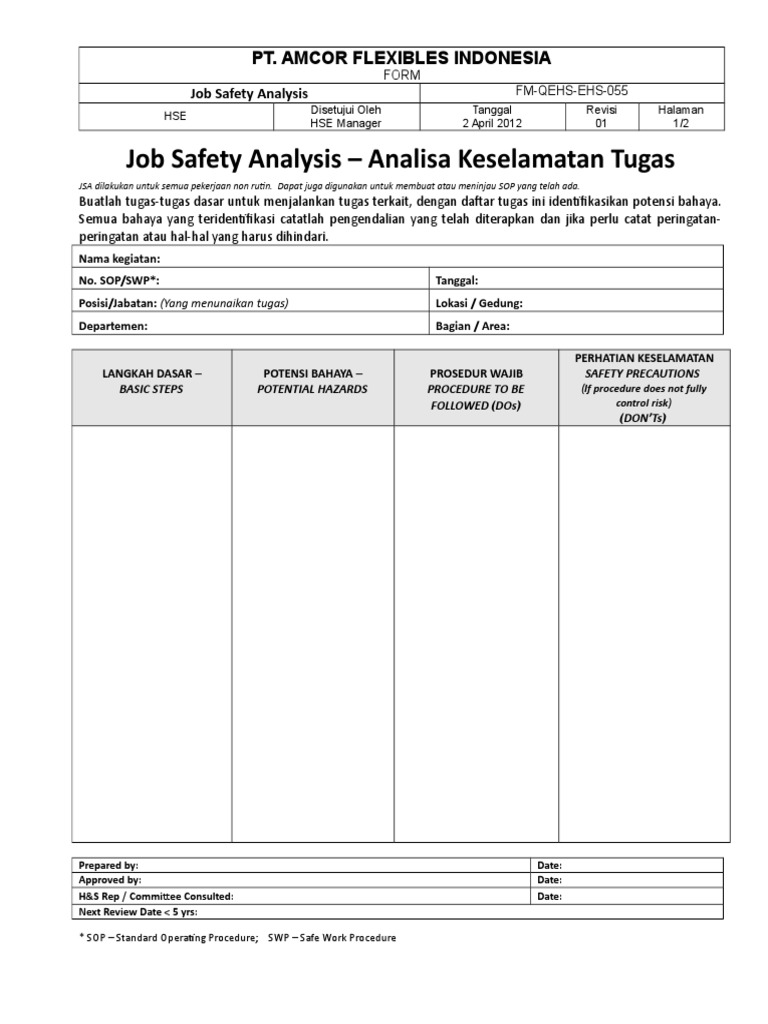 Job Safety Analysis Form Template | PDF | Futurology | Public Health