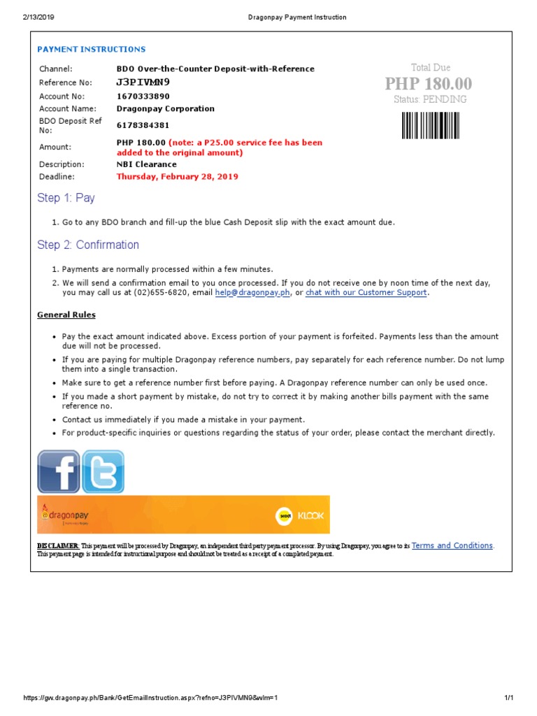 Dragonpay Payment Instruction PDF | PDF | Payments | Receipt