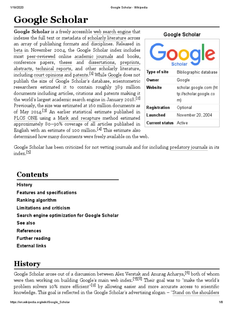 Google Scholar Wikipedia Scholarly Communication Information Science