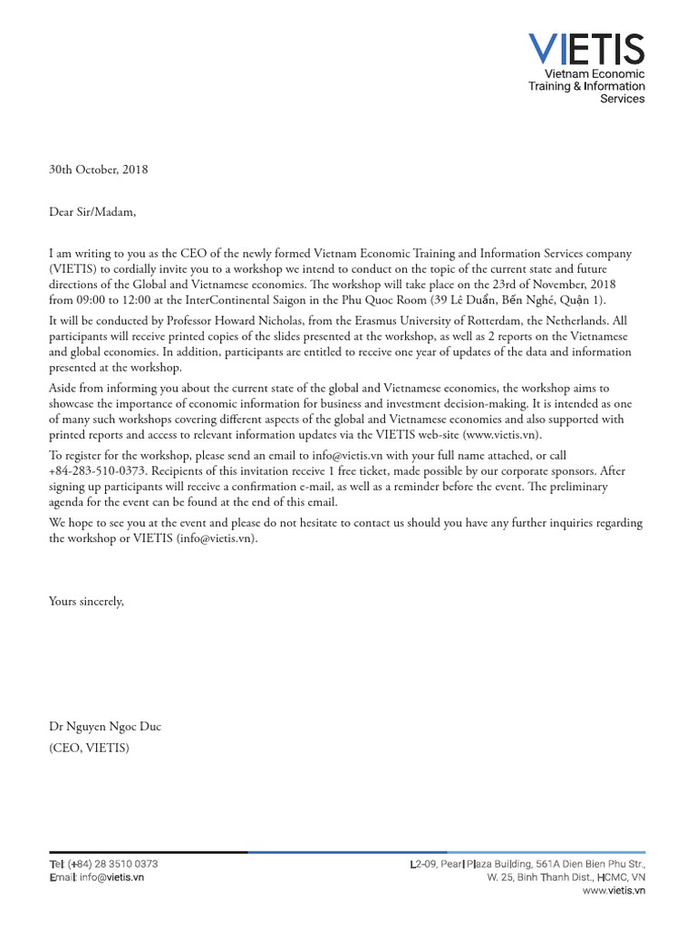 Vietis - Letter To Participants | PDF | Vietnam | Economies