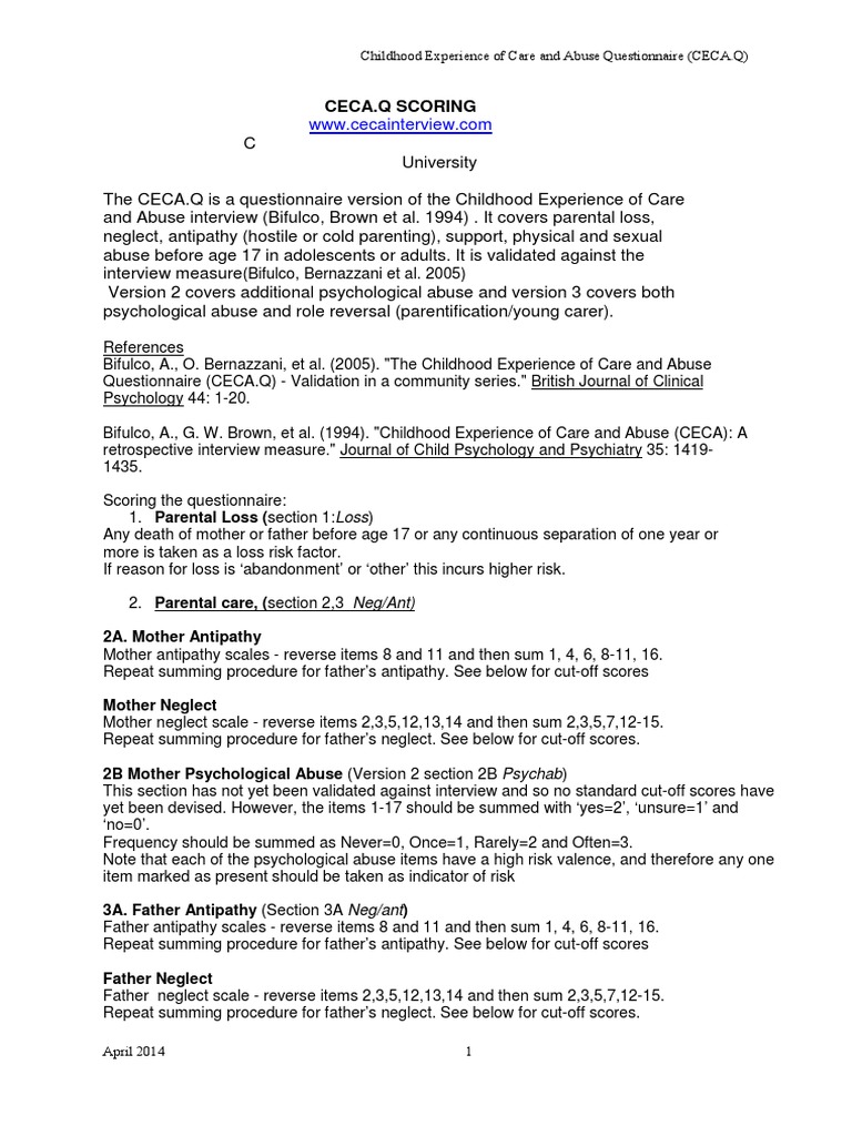 CECA Q-Scoring | PDF | Sexual Abuse | Child Abuse
