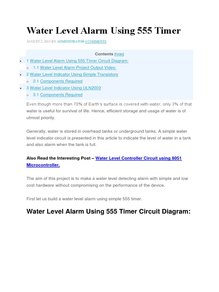 Water Level Alarm with 555 Timer | PDF | Electrical Engineering ...