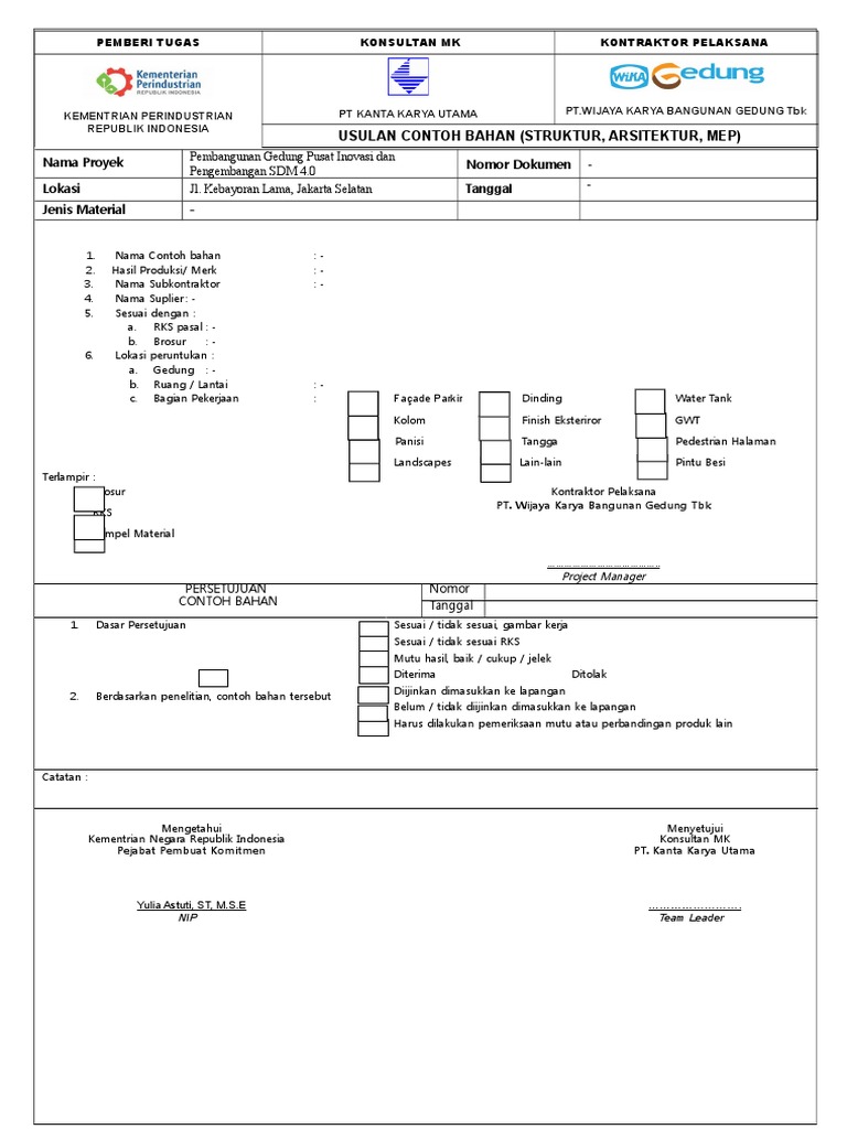 Contoh Form Persetujuan Material Proyek | PDF