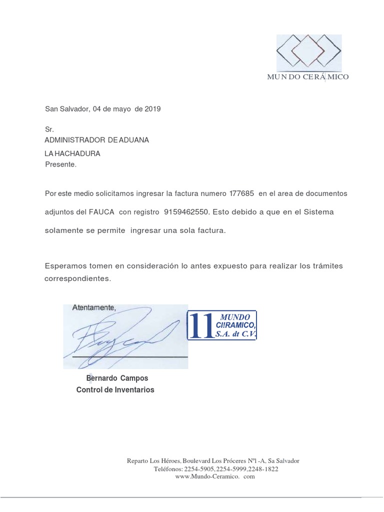 Carta A Aduana 1 1 Pdf