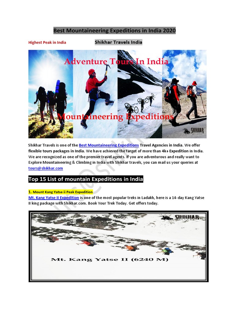 Best Mountaineering Expeditions in India Highest Peak in India PDF