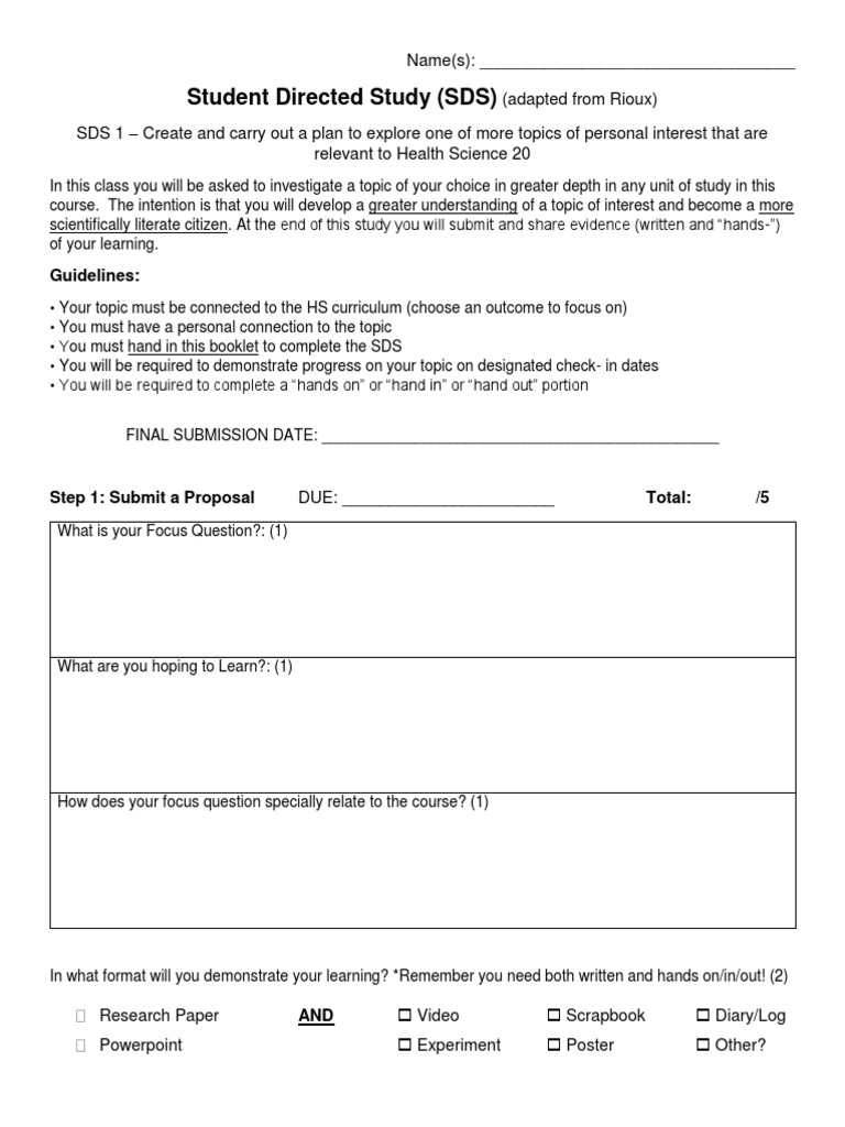 Health Science 20: Student Directed Study | PDF | Attention | Science