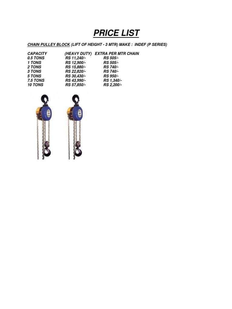 Indef Chain Pulley Block Price List | PDF | Science & Mathematics