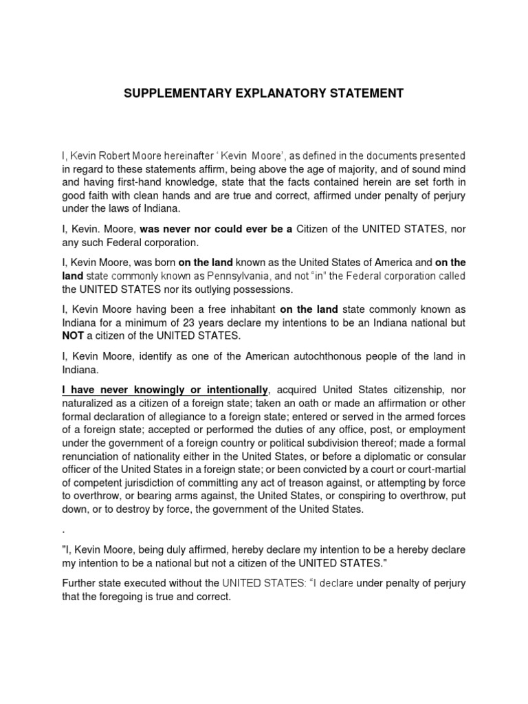 Supplementary Statement of Kevin Moore | PDF | Citizenship Of The ...