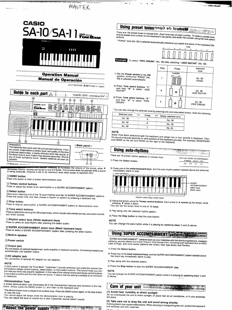 Casio SA-10 Manual PDF | PDF
