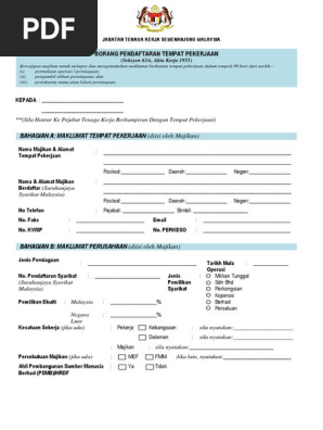 Borang Pendaftaran Tempat Pekerjaan 63a Pdf Pdf